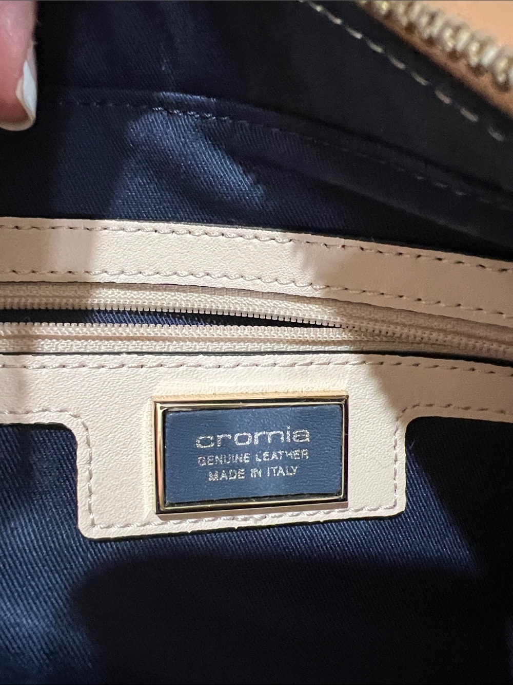 Cromia Nude Leather Top-Handle Satchel with Gold Hardware - Picture 4 of 5